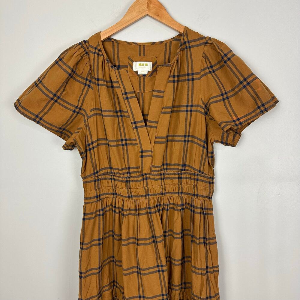 Maeve by Anthropologie Sumerset Camel Plaid Tiered Maxi Dress M Prairie Fall - Picture 8 of 16